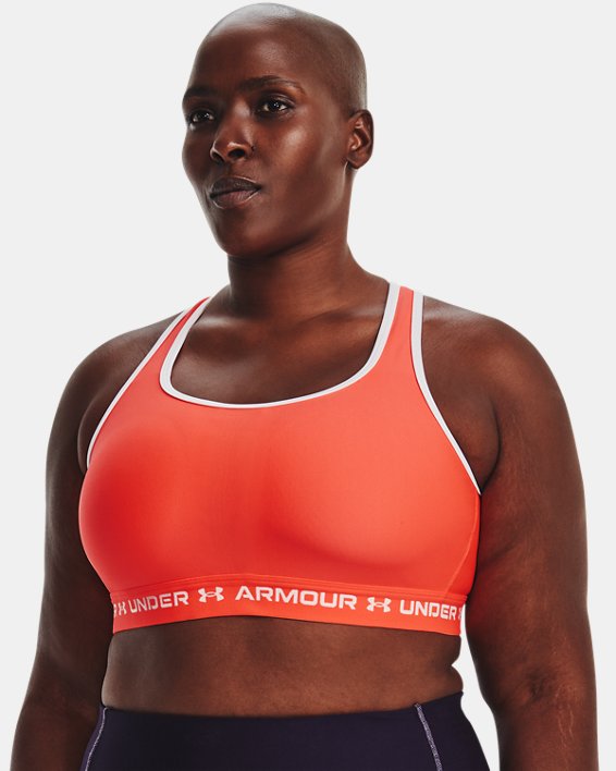 Women's Armour® Mid Crossback Sports Bra, Orange, pdpMainDesktop image number 0